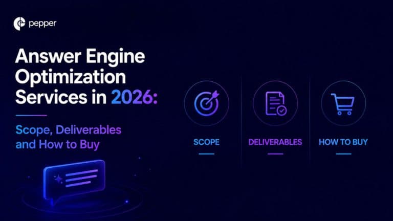 Illustration of an answer engine optimization engagement showing deliverables across technical, content, earned media and measurement