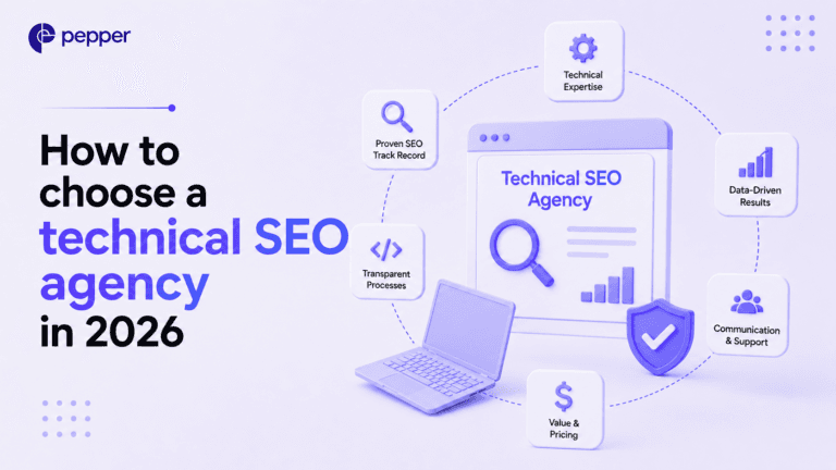 Illustration of a technical SEO audit showing crawl paths, rendering checks and log file analysis across a large website