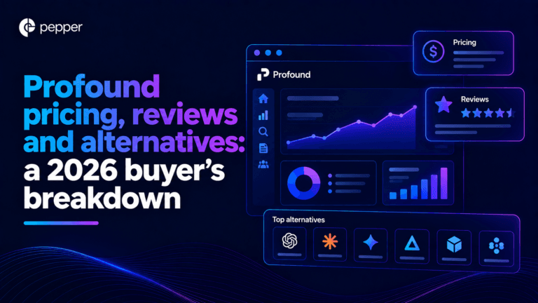 Three large figures describing Profound's free trial: 50 prompts, run daily, over seven days